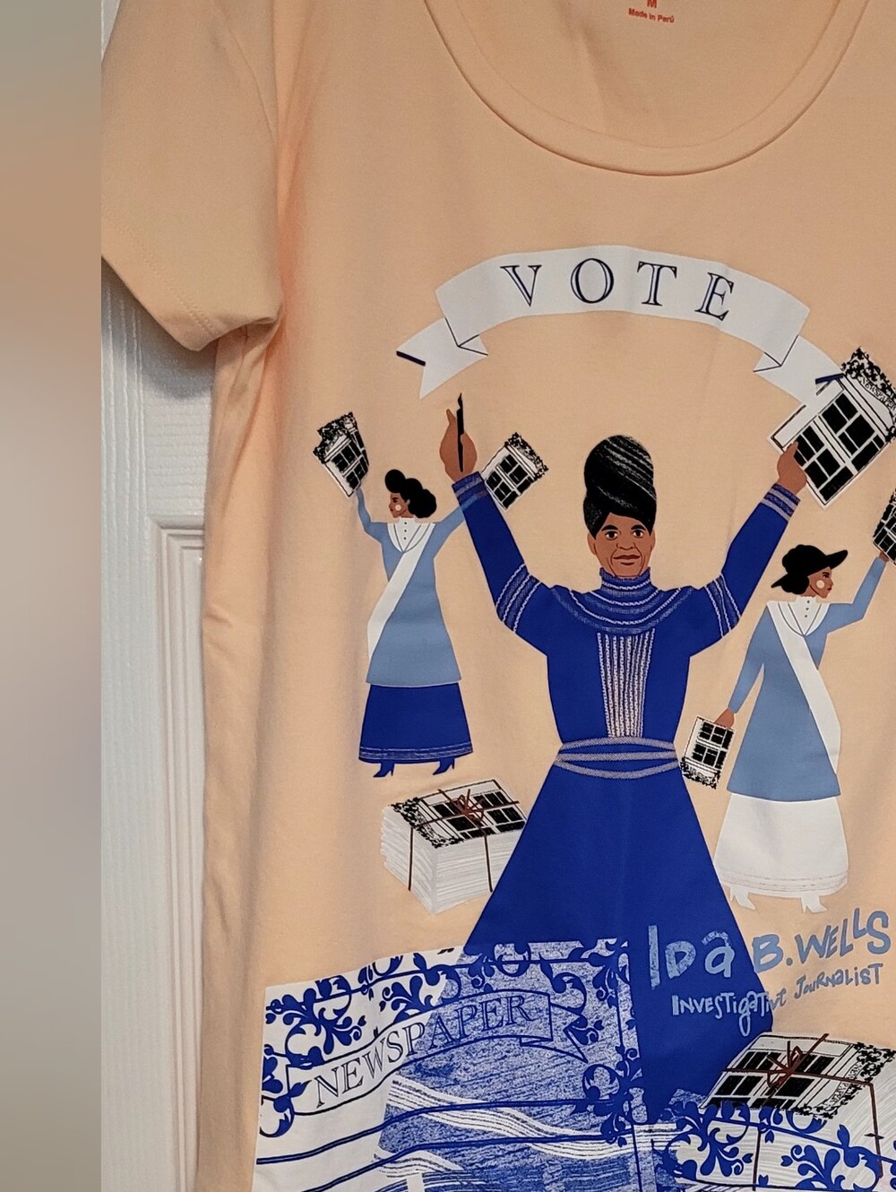 Piccolino Peach Graphic 'Vote' Short Sleeve Tee with Blue Illustration